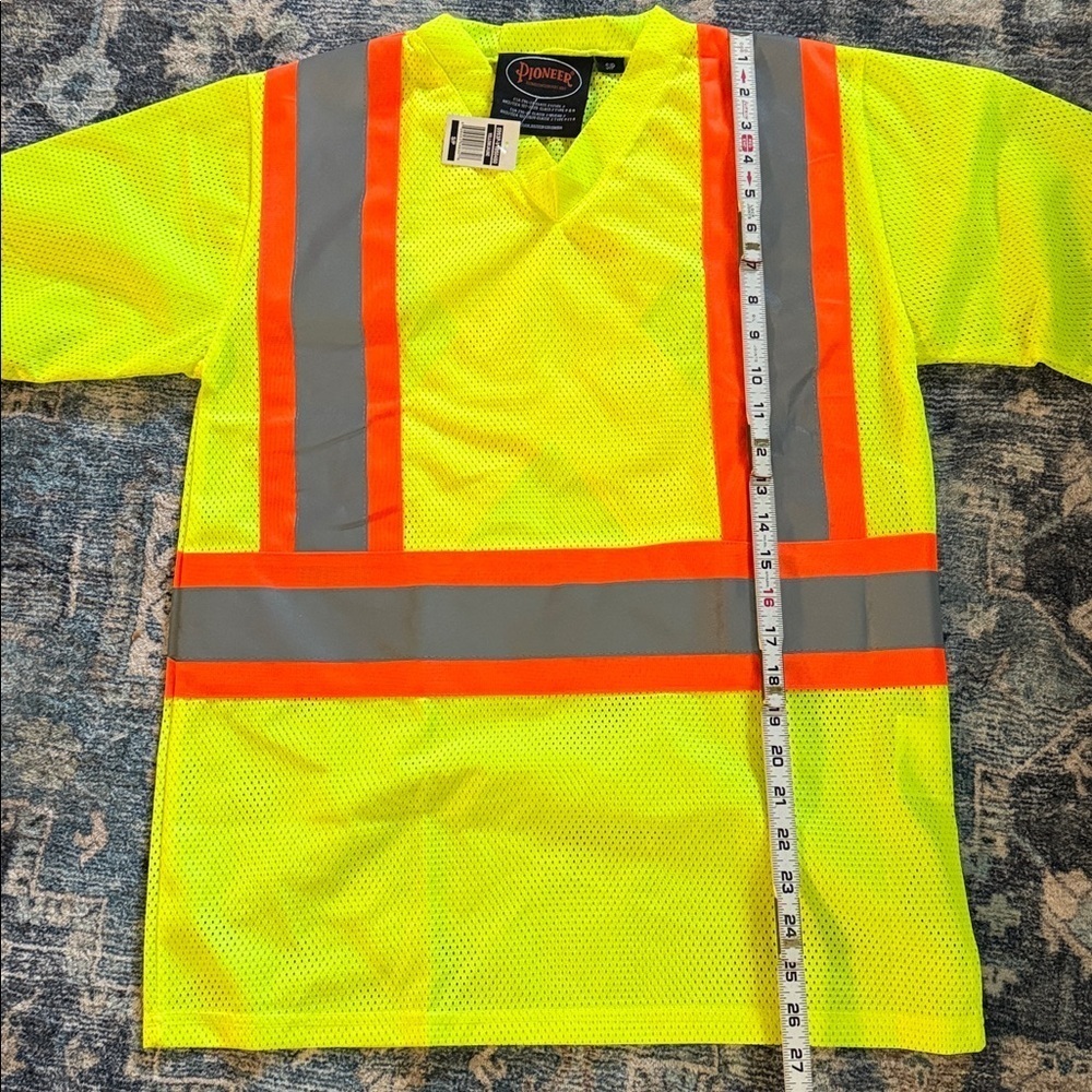 PIONEER CSA Neon Yellow Safety Shirt Orange & Gray reflective Stripes Small - Picture 4 of 5